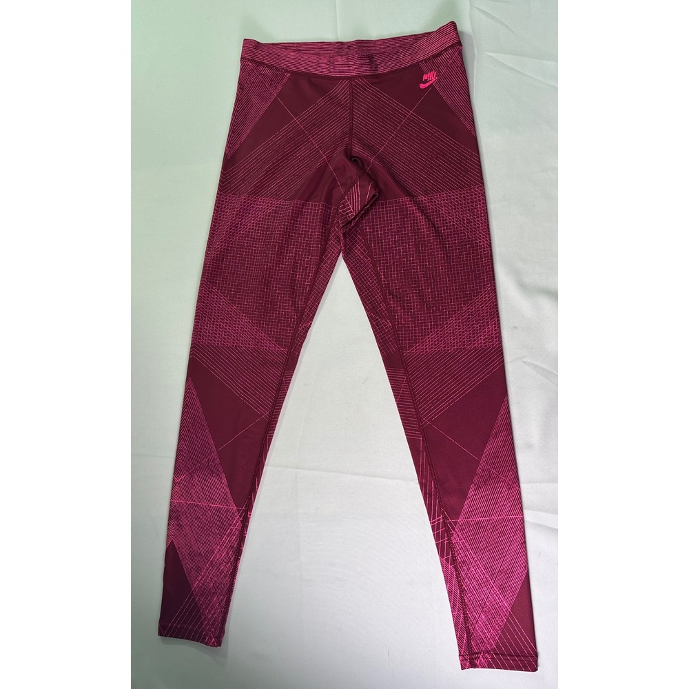 Nike Women's XS Pink Burgundy Geometric Graphic Training Leggings‎ Athletic Yoga